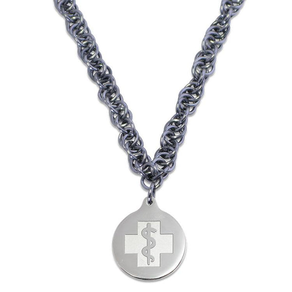 Twisted Elements Necklace - Medallion Emblem - Lobster Clasp - Gunmetal Ice